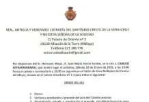 La Vera+Cruz convoca Cabildo Extraordinario este sábado en el Centro del Mayor