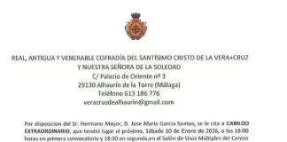 La Vera+Cruz convoca Cabildo Extraordinario este sábado en el Centro del Mayor